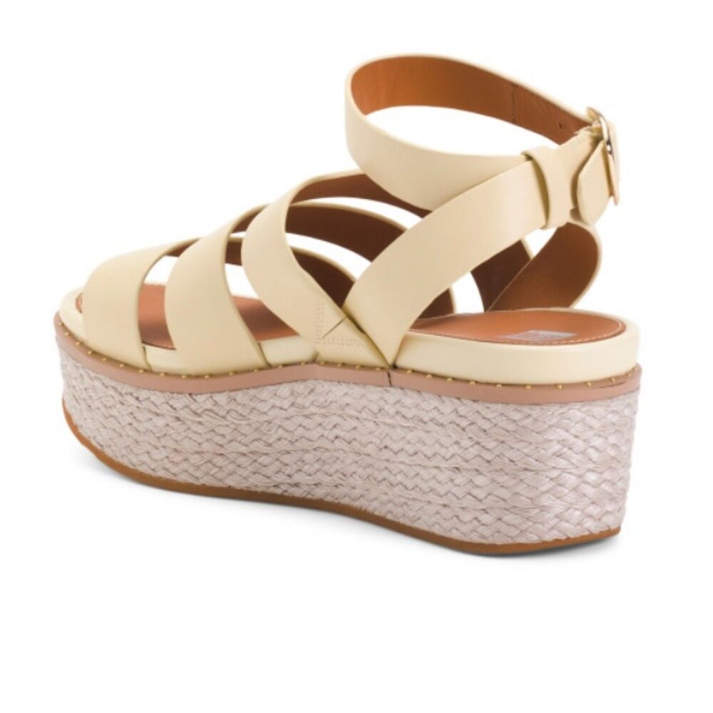 FITFLOP NWB Sz 9 Pale Yellow Leather Eloise Espadrille Wedge Sandals - Picture 9 of 10